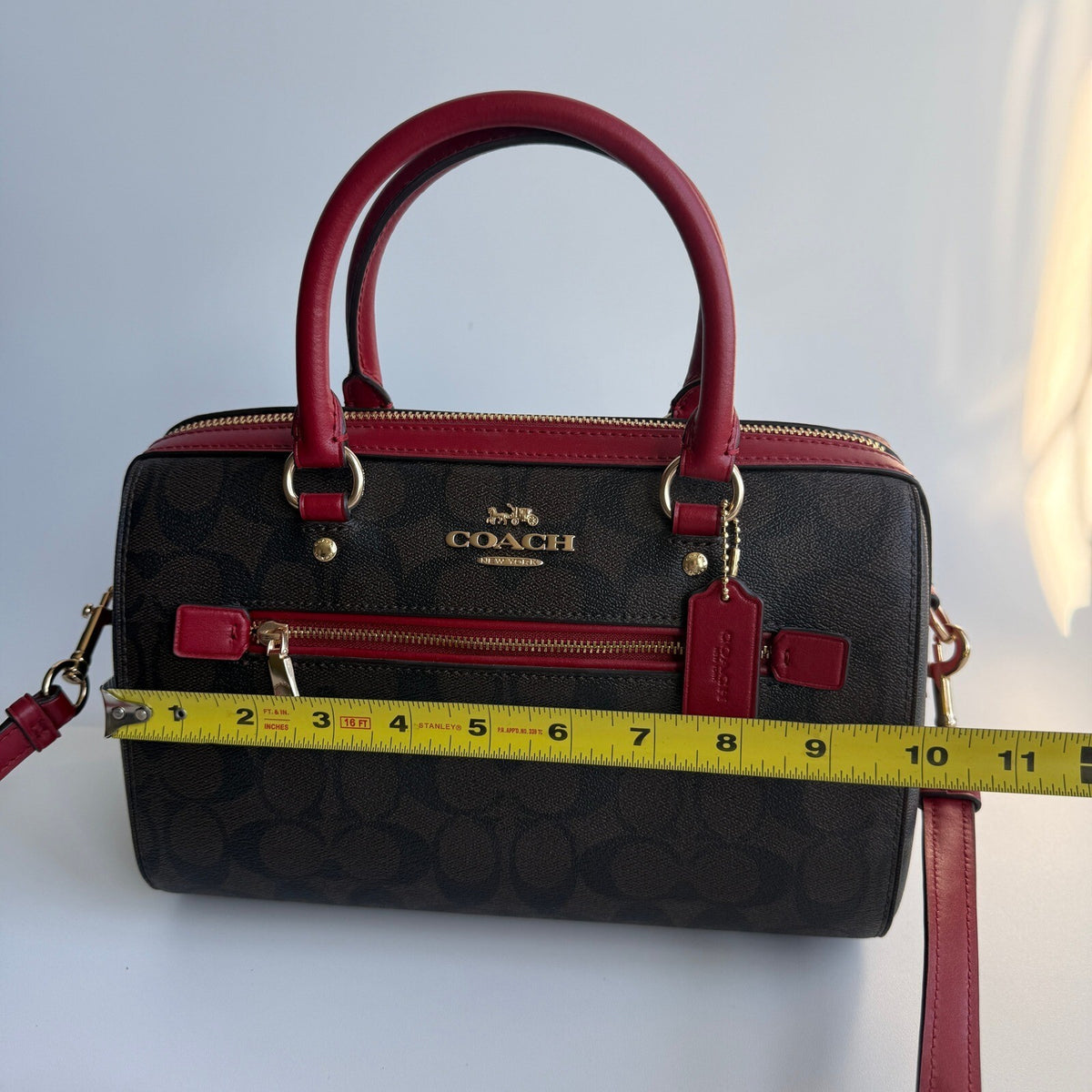 Coach Rowan Satchel Brown True Red Signature Canvas Bag F83607