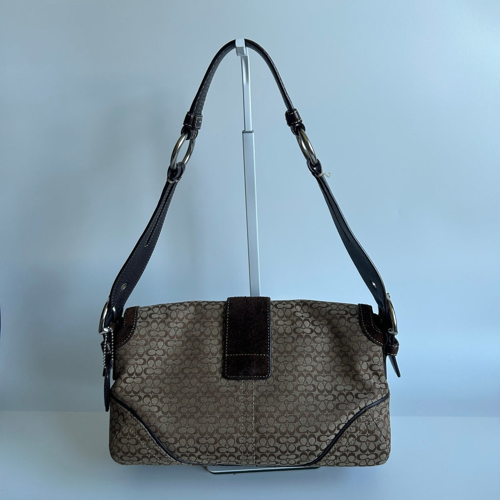 Coach Soho Brown Signature Canvas Suede Flap Bag F10925