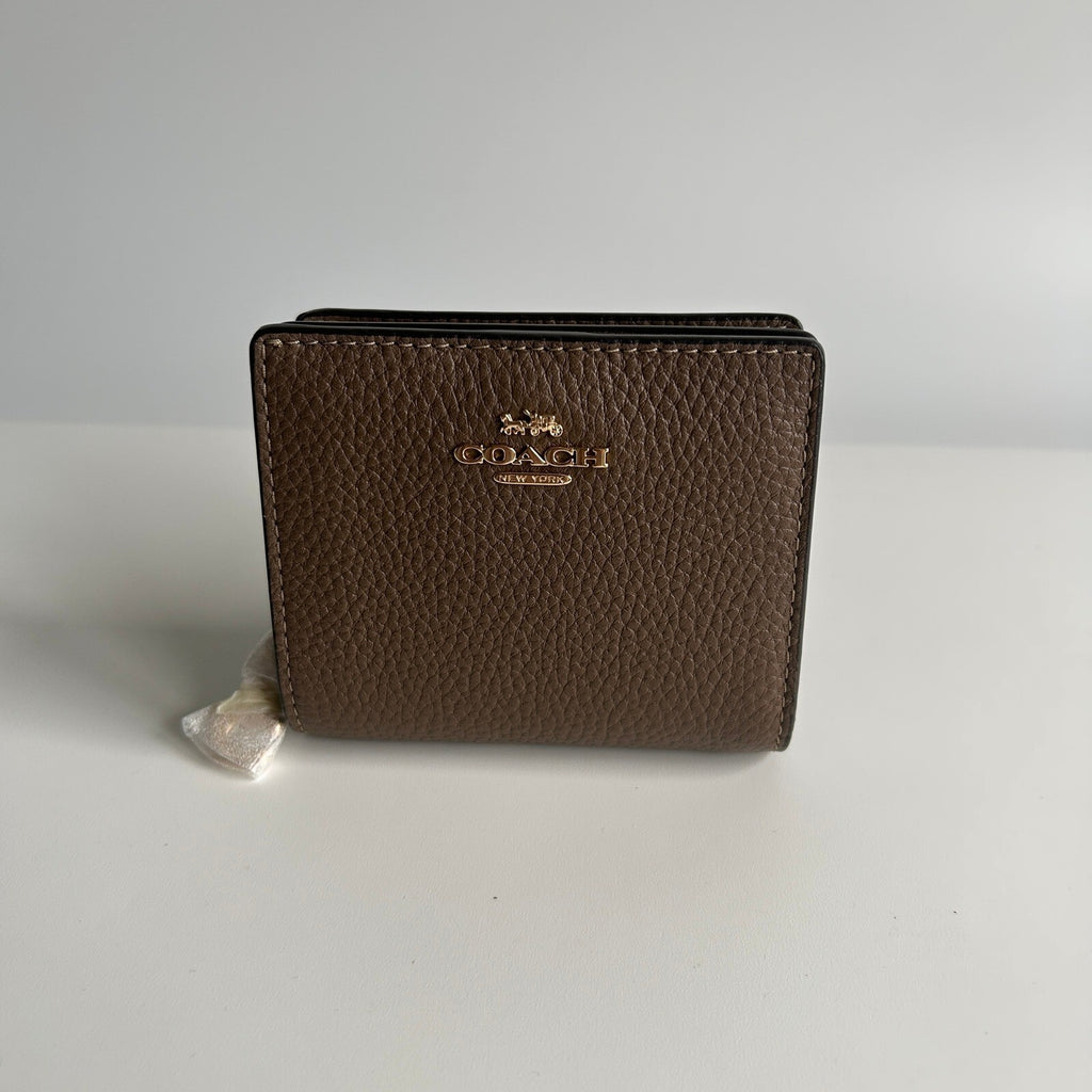 Coach Snap Wallet Dark Stone Pebble Leather Bifold C2862