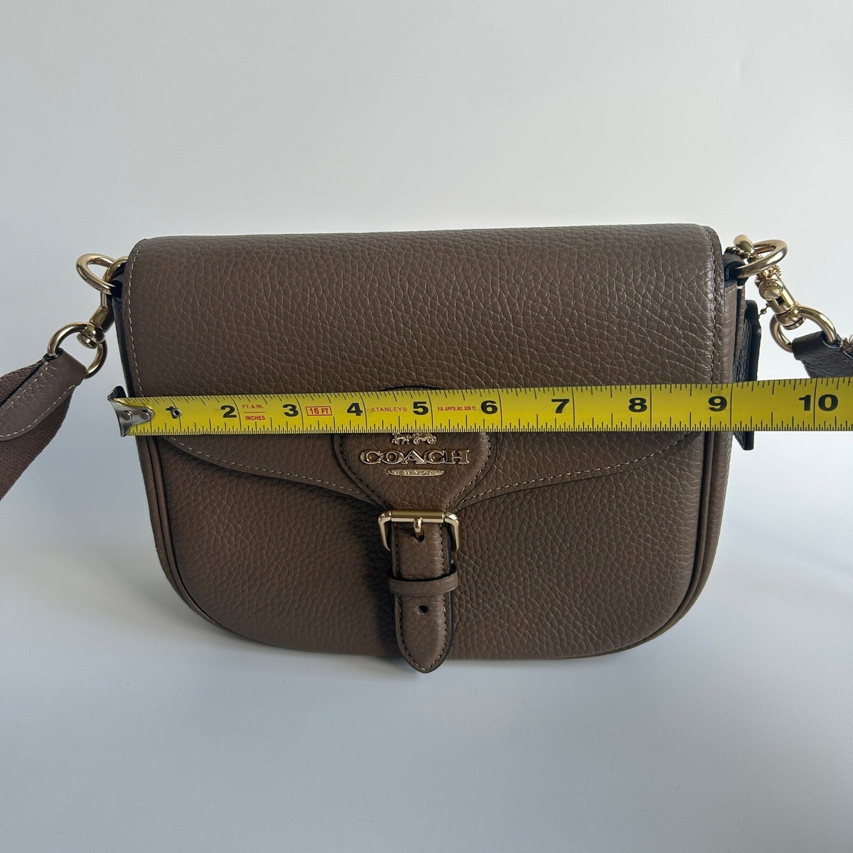 Coach Amelia Saddle Bag Dark Stone Pebbled Leather Crossbody CP107