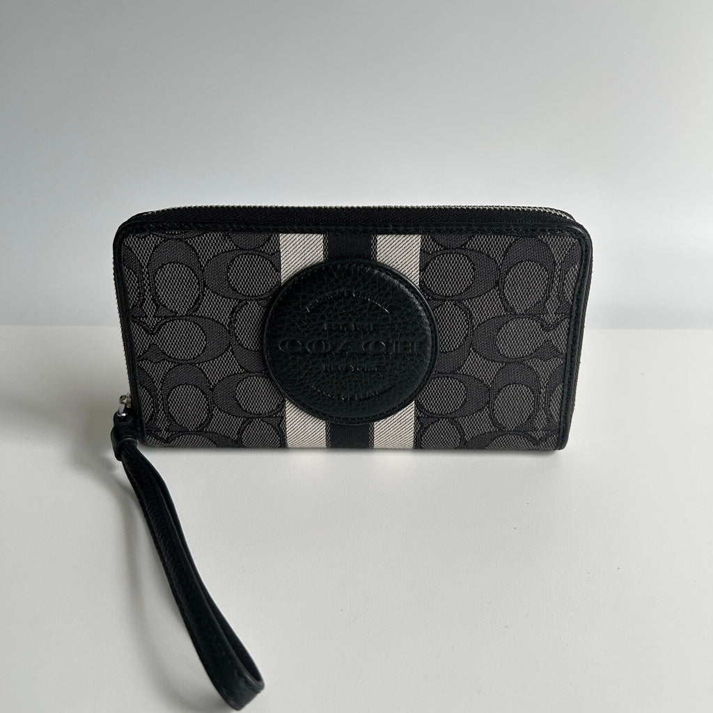 Coach Dempsey Black Smoke Multi Canvas Phone Wallet Wristlet C9073
