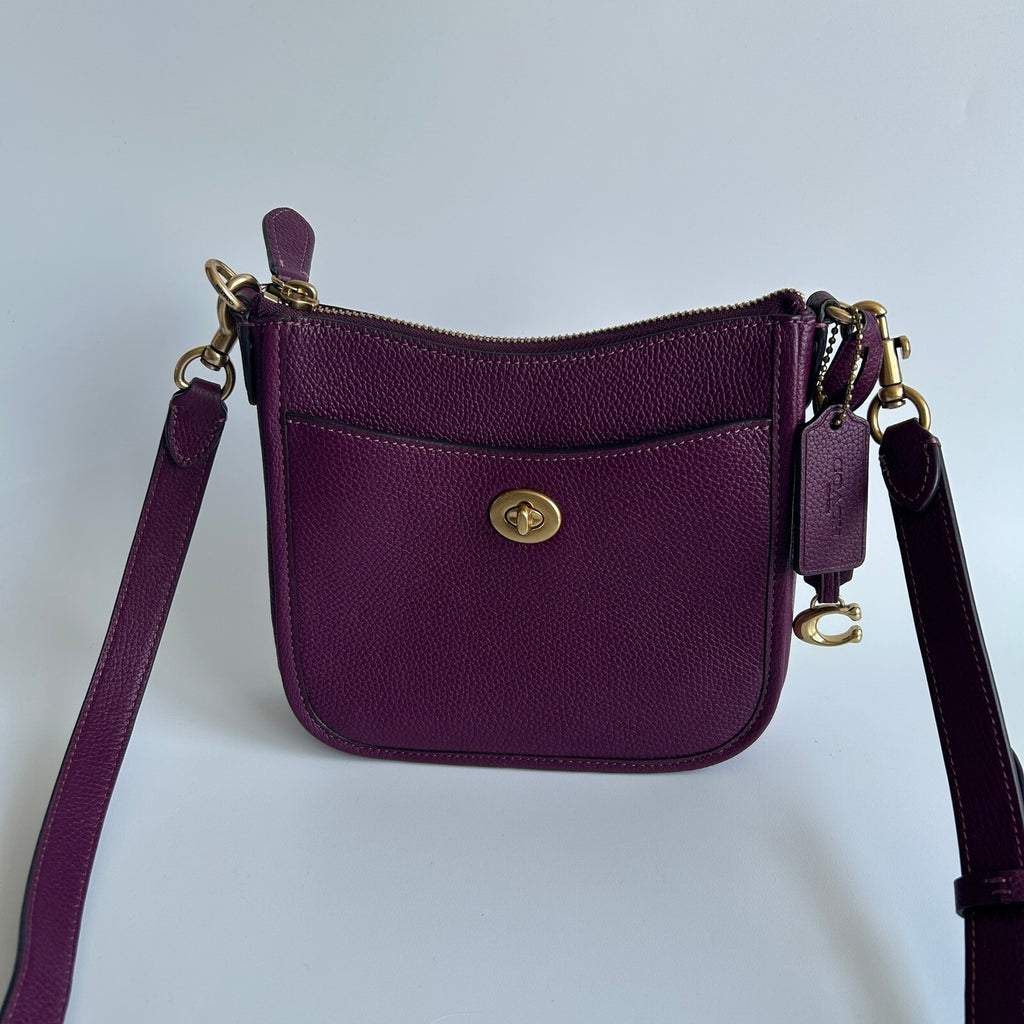 Coach Chaise Crossbody 19 Plum Pebble Leather Bag CC390