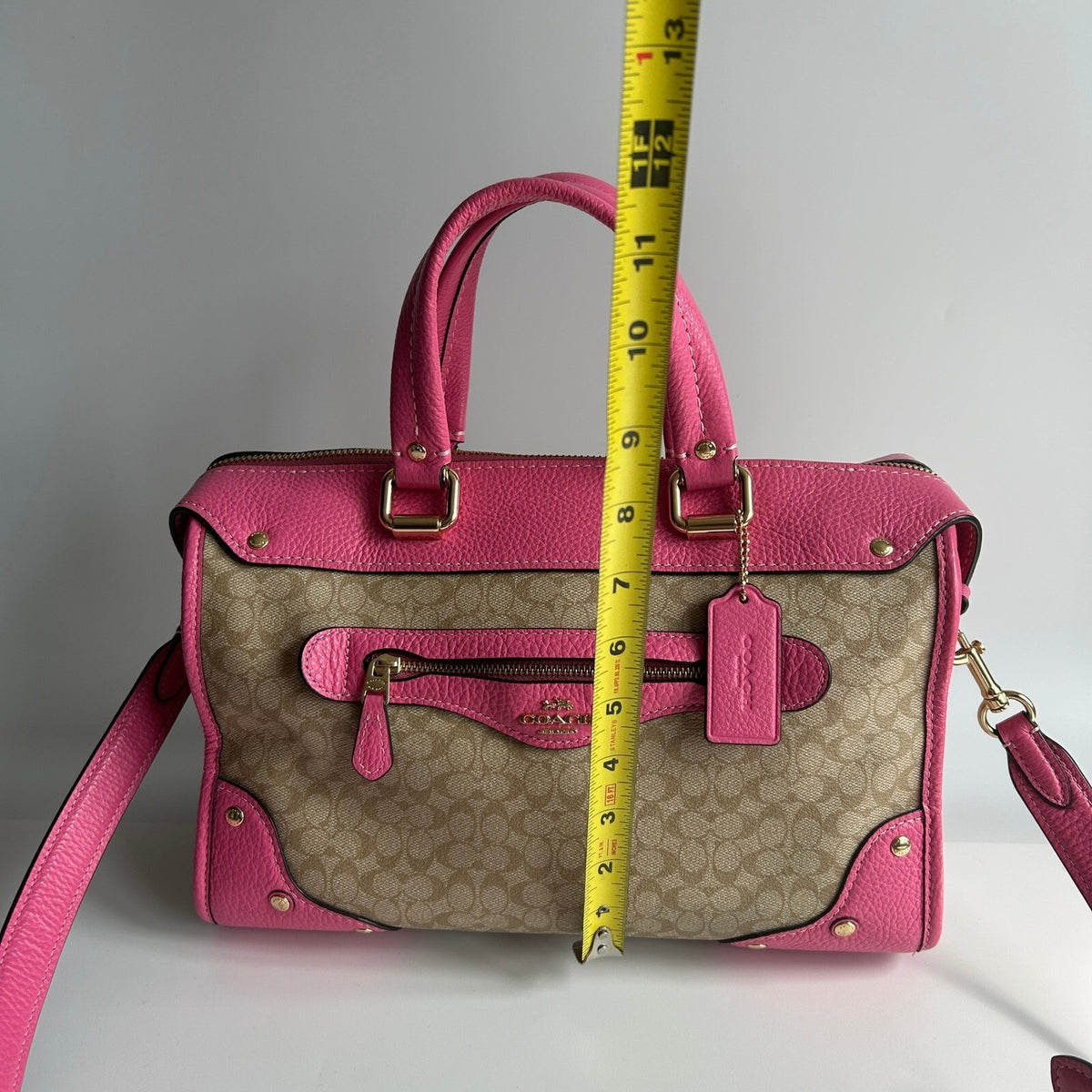 Coach Millie Satchel Light Khaki Petunia Pink Signature Canvas Bag CE637