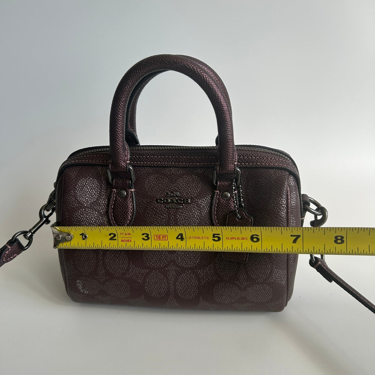 Coach Mini Rowan Satchel Metallic Burgundy Signature Canvas Crossbody Bag CX186