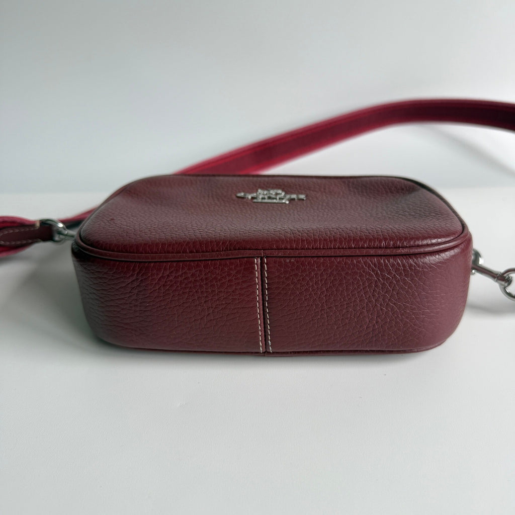 Coach Mini Jamie Camera Bag Burgundy Pebbled Leather Crossbody CH689