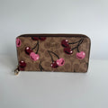 Coach Accordion Zip Wallet Tan Multi Canvas Cherry Print CZ328