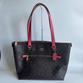 Coach Gallery Tote Brown Red Signature Canvas Shoulder Bag CH504