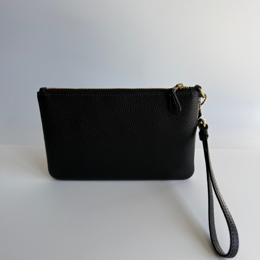 Coach Essential Small Wristlet Black Polished Pebble Leather Bag CH818