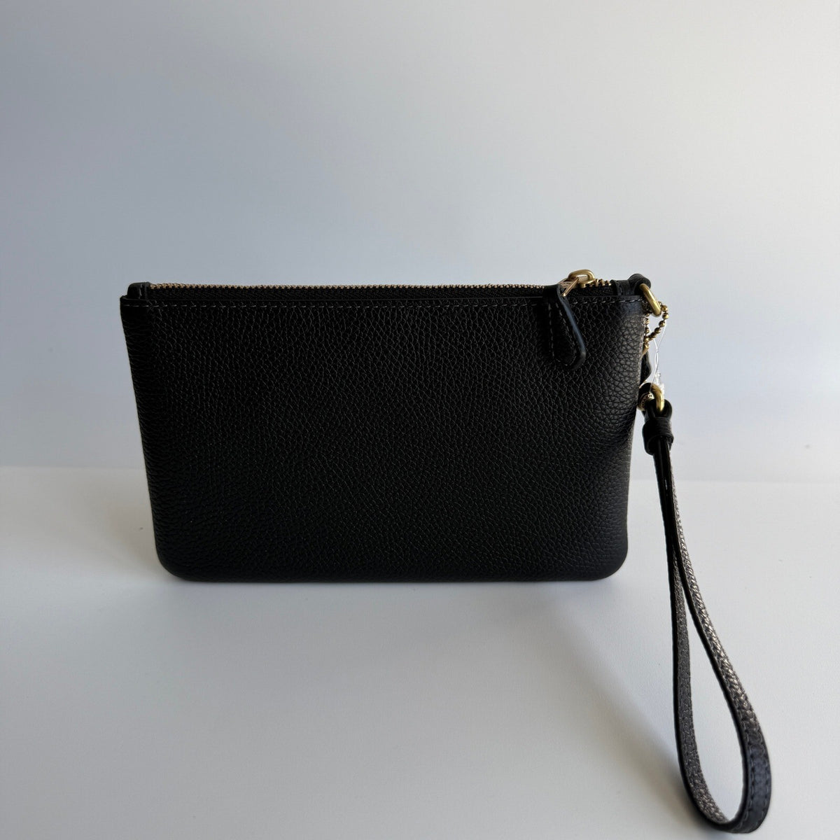 Coach Essential Small Wristlet Black Polished Pebble Leather Bag CH818
