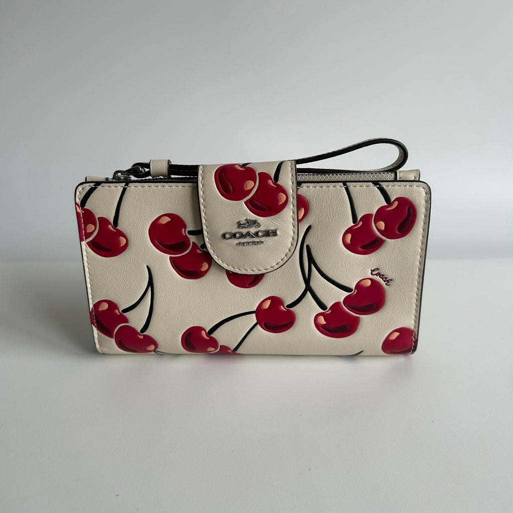 Coach Phone Wallet Cherry Print Chalk Multi Leather Wristlet CZ331