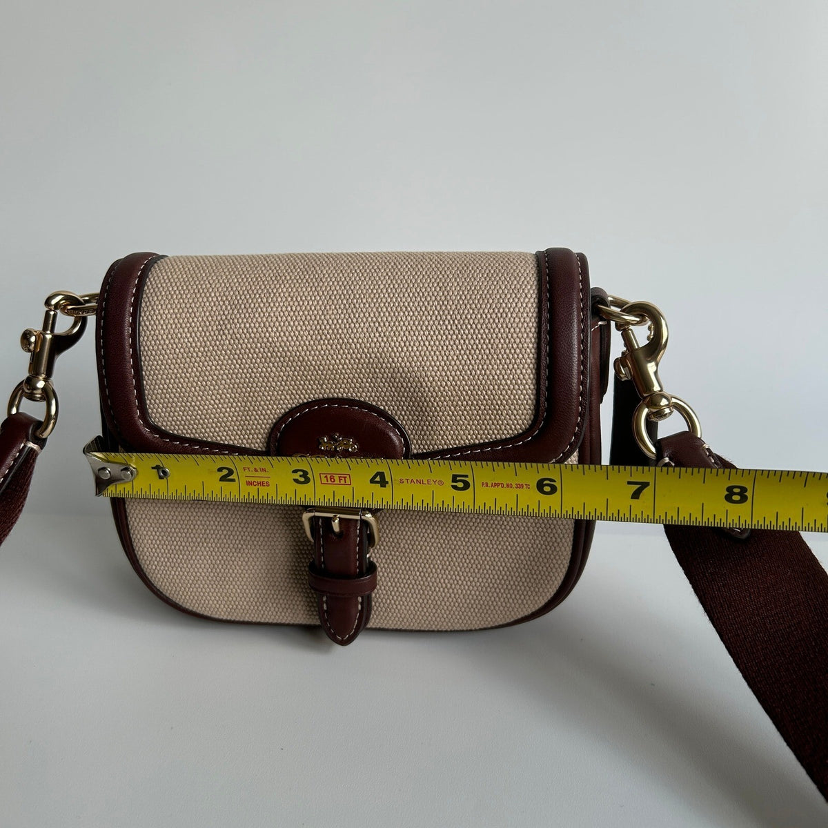 Coach Amelia Small Saddle Bag Natural Multi Canvas Leather Crossbody CR257