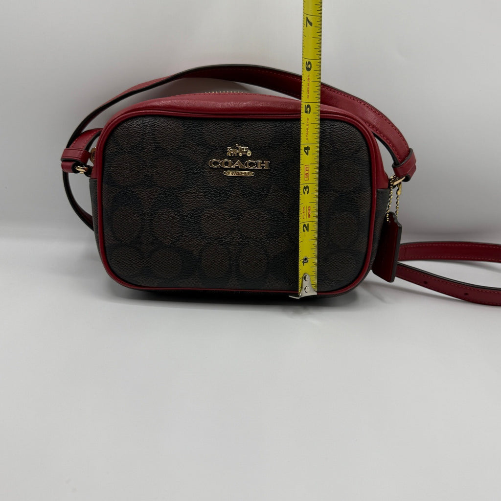 Coach Mini Jamie Camera Bag Brown Red Signature Canvas Crossbody C9926