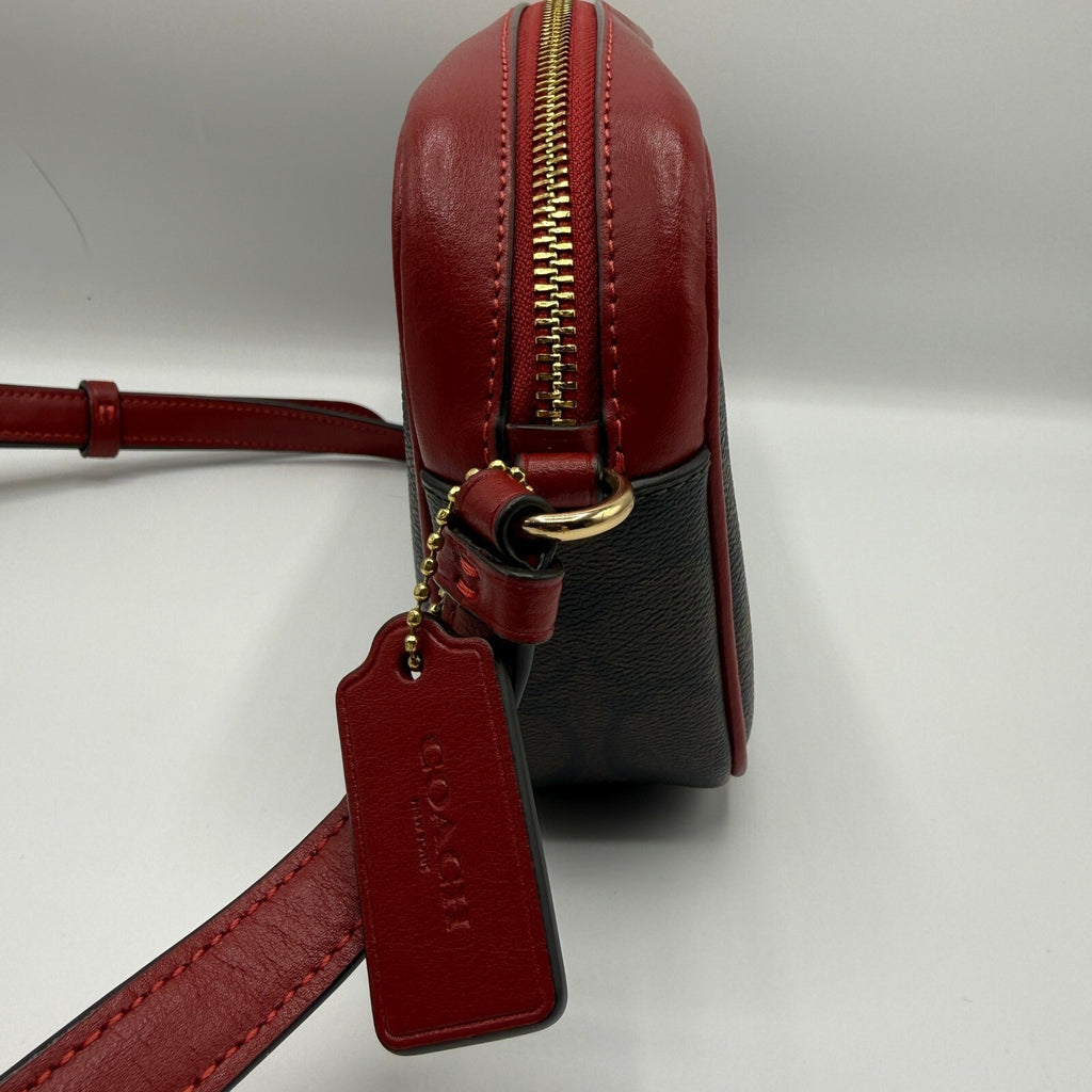 Coach Mini Jamie Camera Bag Brown Red Signature Canvas Crossbody C9926