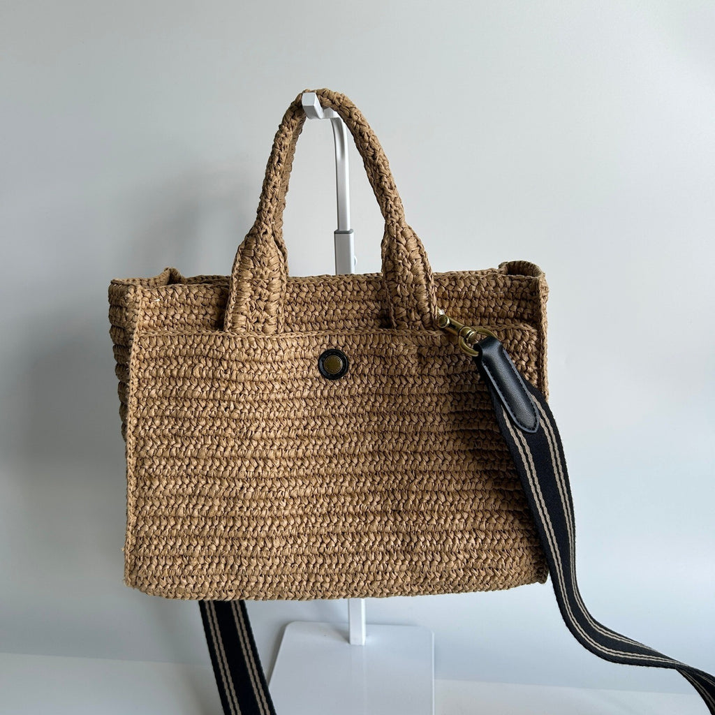 Coach Cargo Tote 26 Straw Natural Tan Crossbody Handbag CAM62