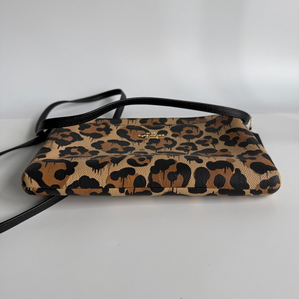 Coach Wild Beast Brown Black Leopard Drip Print Canvas Leather Crossbody F36592