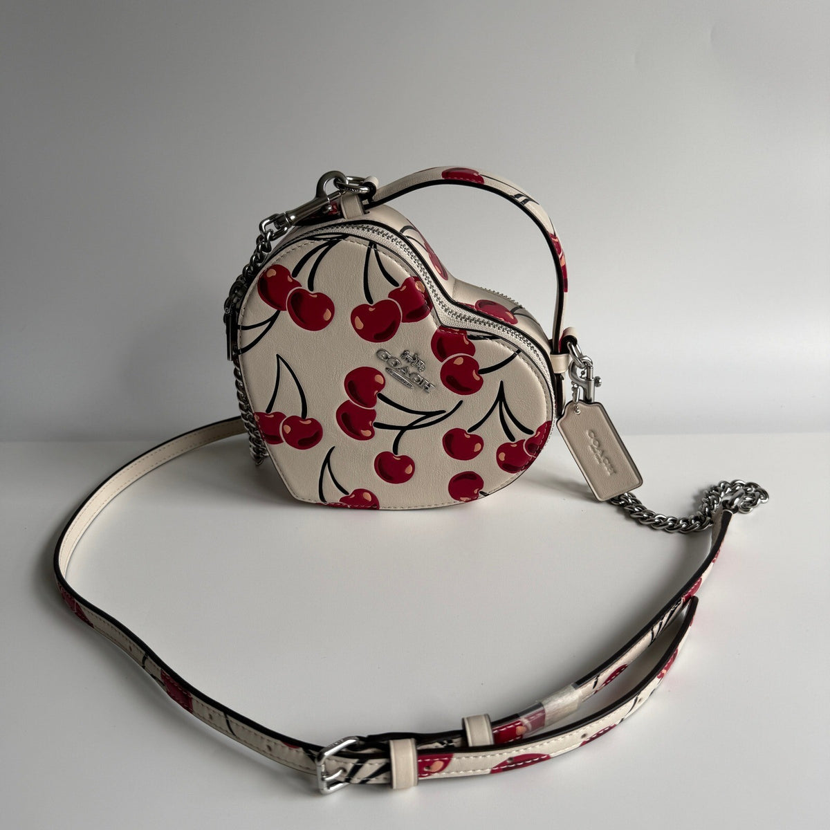 Coach Heart Crossbody Cherry Print Chalk Multi Leather Bag CAB06
