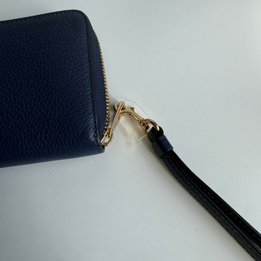 Coach Long Zip Around Wallet Cobalt Blue Pebble Leather Wristlet C4451