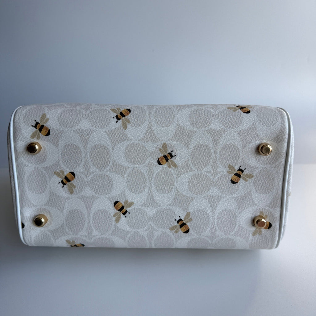 Coach Rowan Satchel Chalk Glacier White Signature Canvas CH516 Bee Print Bag