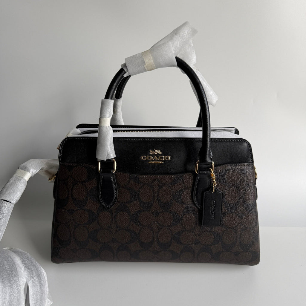 Coach Darcie Carryall Brown Black Signature Canvas Satchel CH488