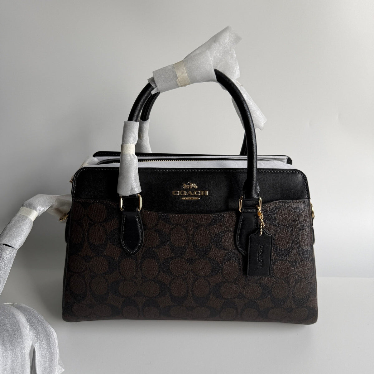 Coach Darcie Carryall Brown Black Signature Canvas Satchel CH488