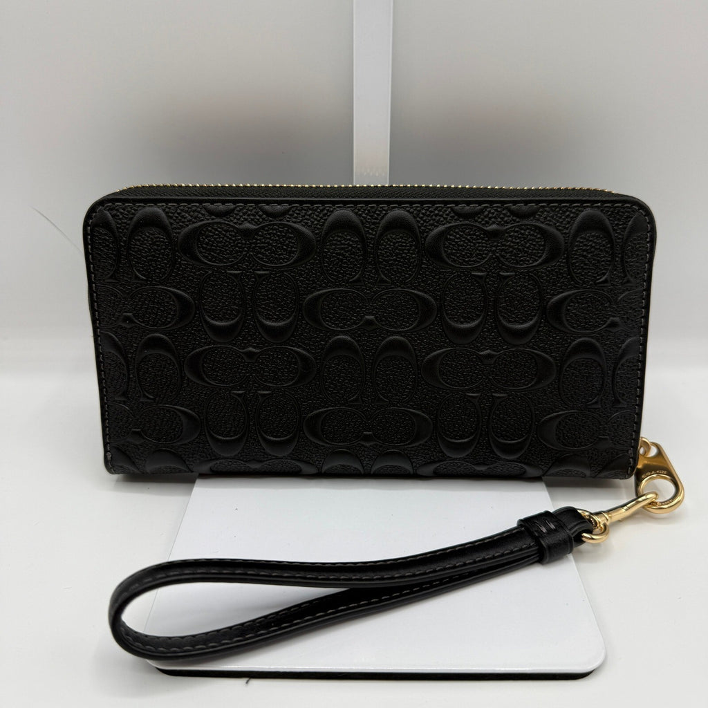 Coach Long Zip Around Wallet Black Signature Leather Wristlet CEW21