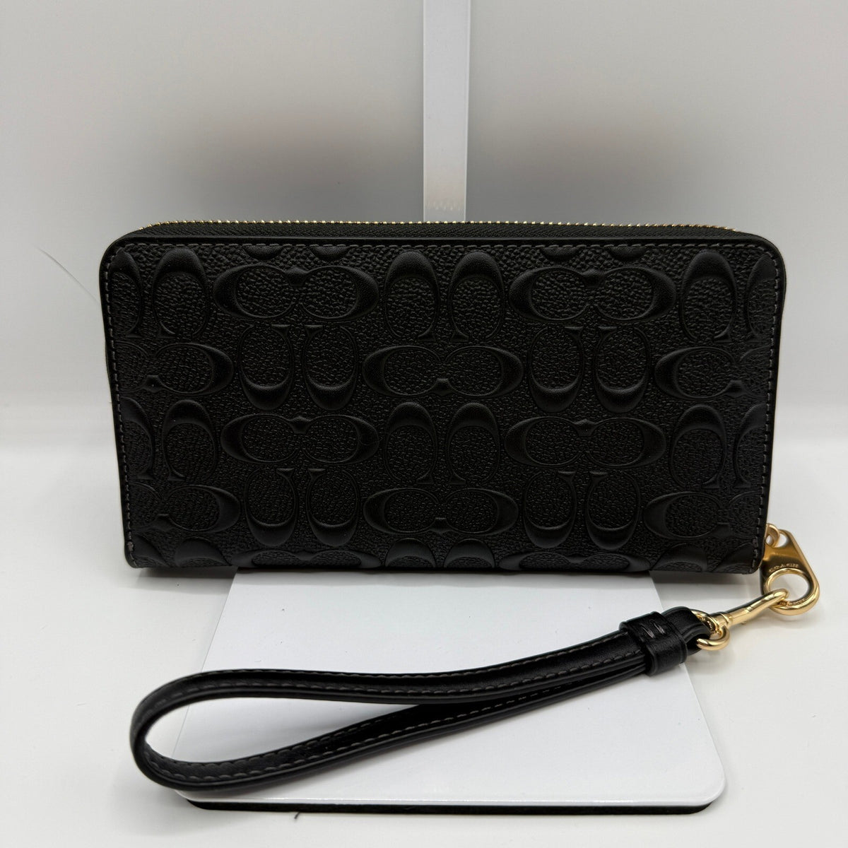 Coach Long Zip Around Wallet Black Signature Leather Wristlet CEW21