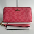 Coach Long Zip Around Wallet Pink Signature Canvas Wristlet C4452