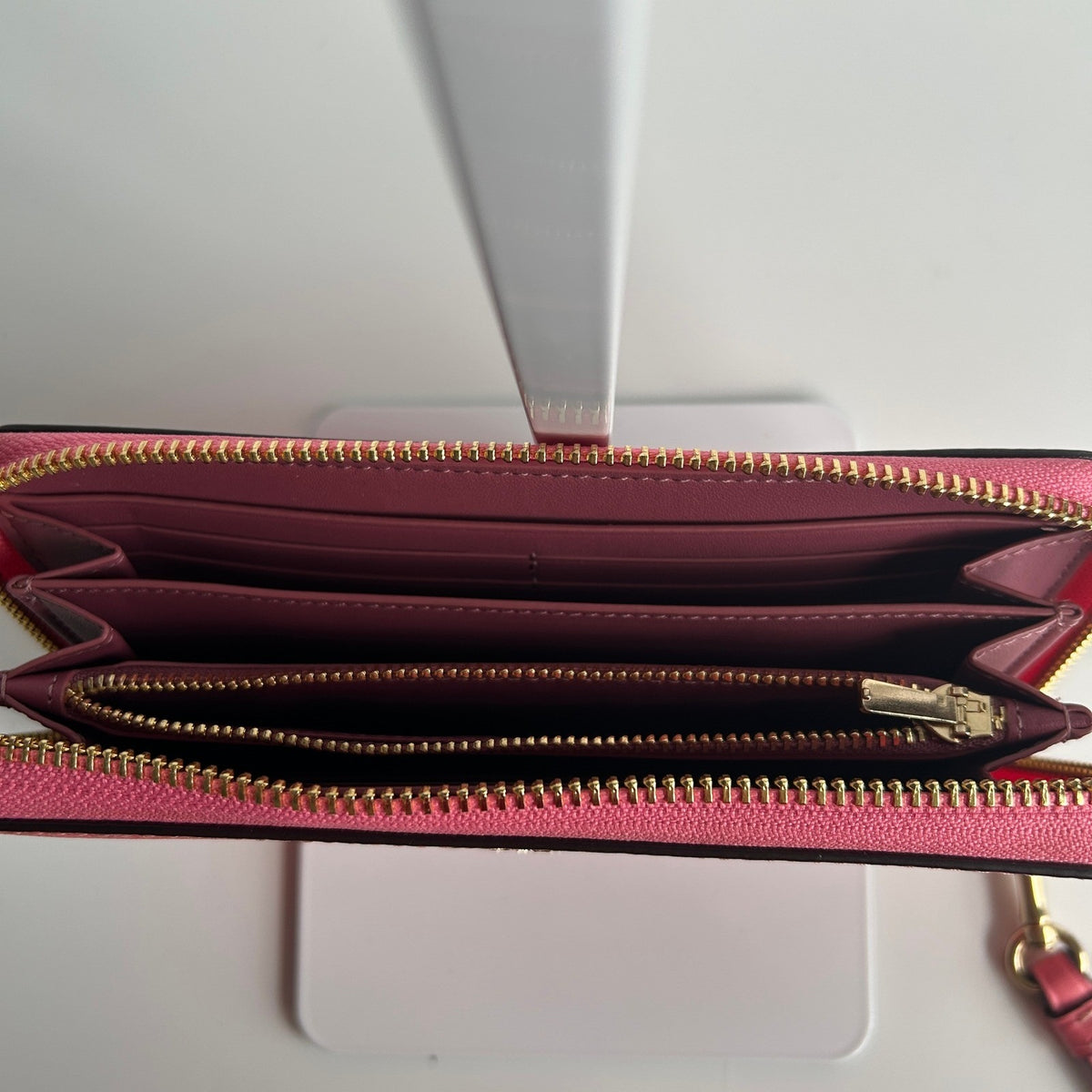 Coach Long Zip Around Wallet Pink Signature Canvas Wristlet C4452