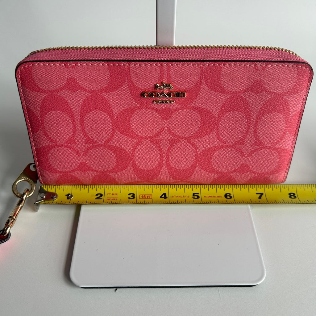Coach Long Zip Around Wallet Pink Signature Canvas Wristlet C4452