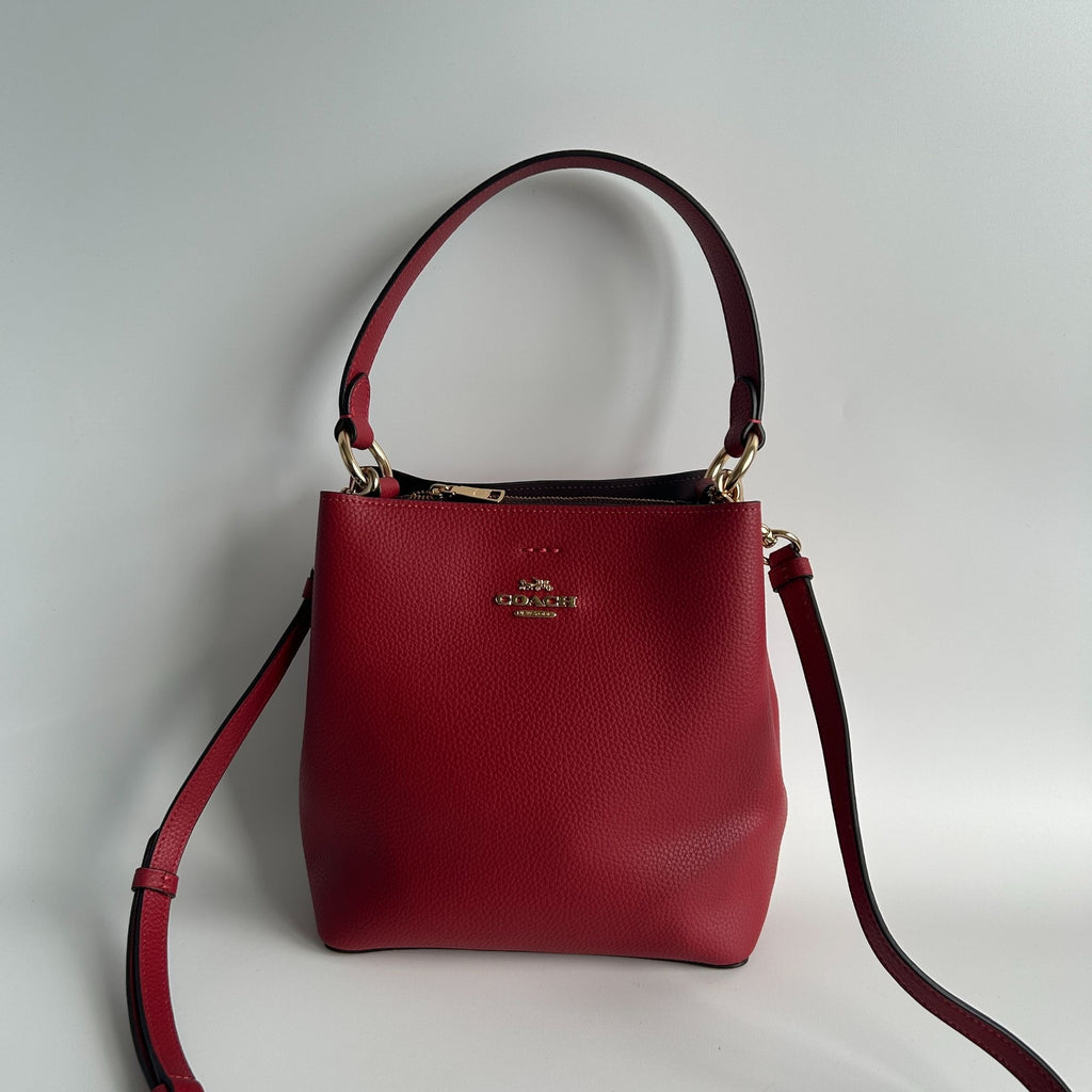 Coach Small Town Bucket Bag Red Pebbled Leather Shoulder/Crossbody Bag Style 1011
