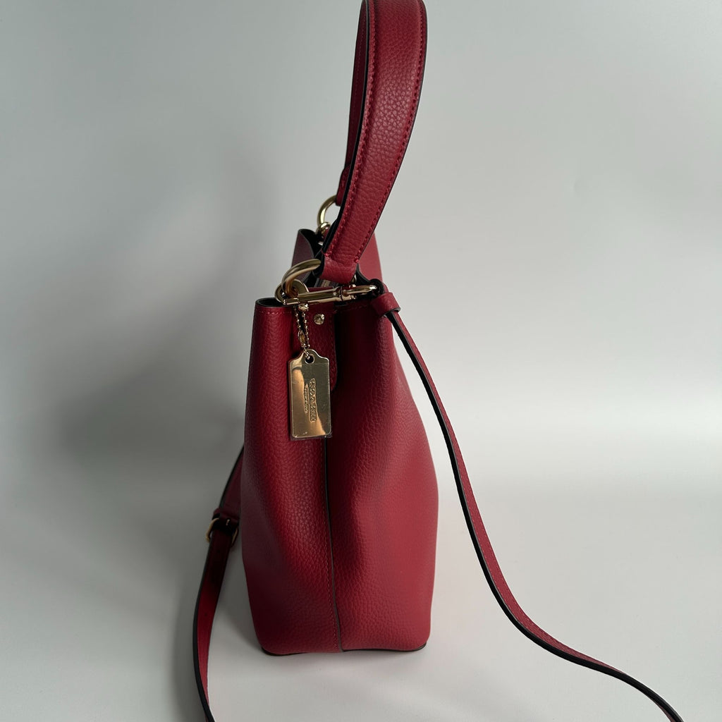 Coach Small Town Bucket Bag Red Pebbled Leather Shoulder/Crossbody Bag Style 1011