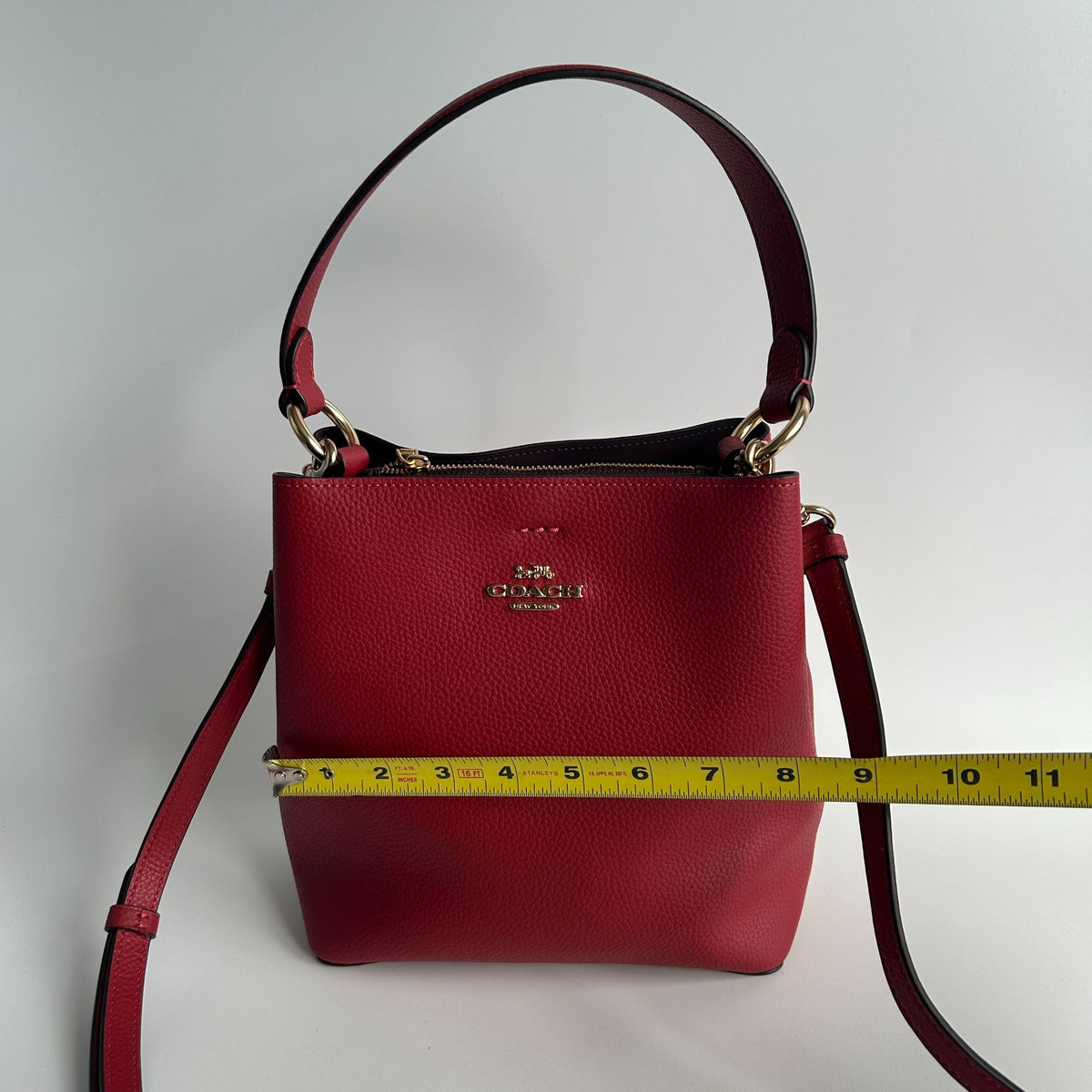 Coach Small Town Bucket Bag Red Pebbled Leather Shoulder/Crossbody Bag Style 1011