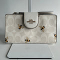 Coach Medium Corner Zip Wallet Chalk Multi Canvas Bee Print C8676 Wristlet
