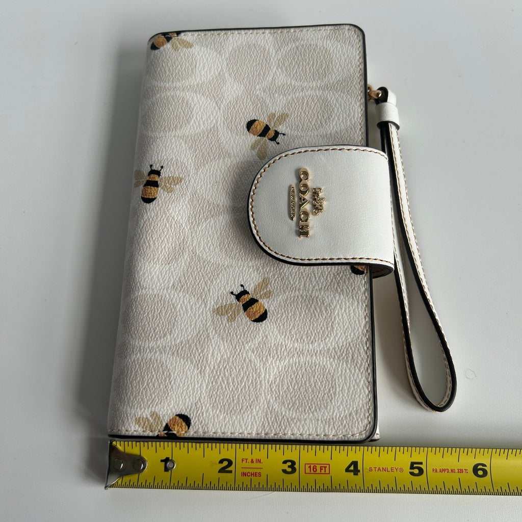 Coach Medium Corner Zip Wallet Chalk Multi Canvas Bee Print C8676 Wristlet