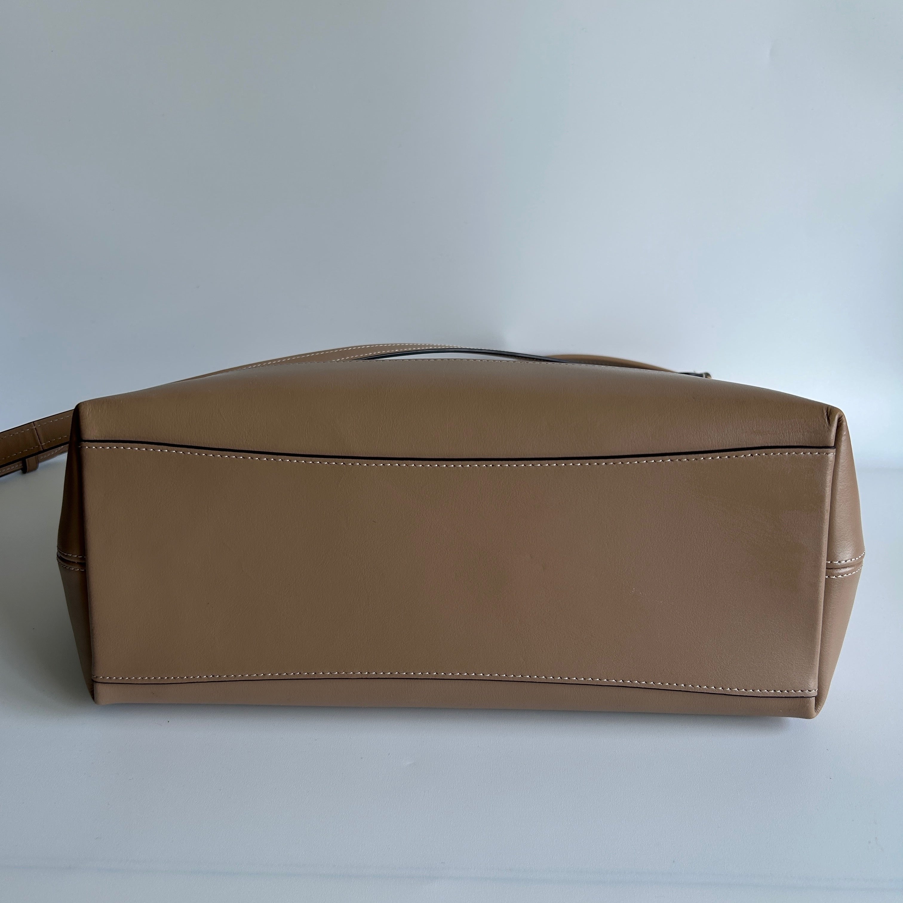 Coach Laurel Large Shoulder Bag Taupe Canvas Leather CAK92 Good