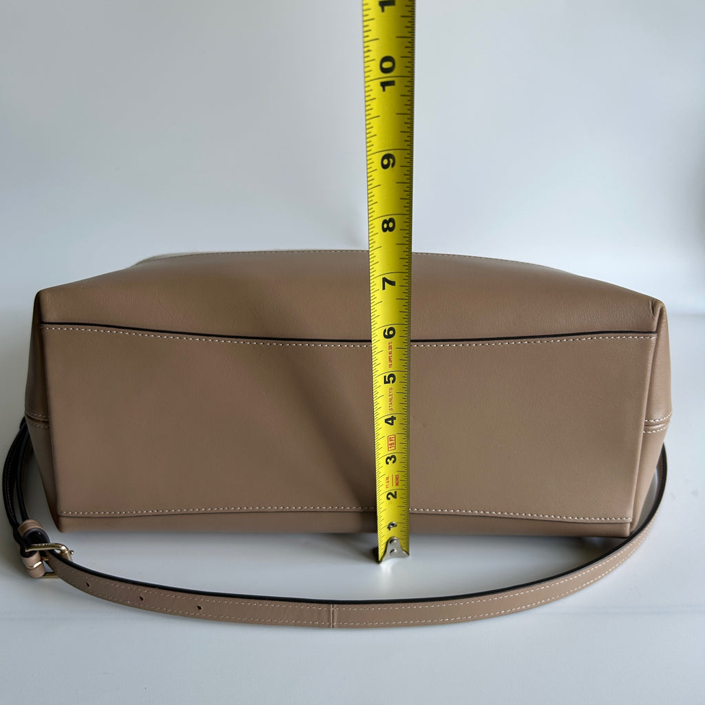 Coach Laurel Large Shoulder Bag Taupe Canvas Leather CAK92 Good