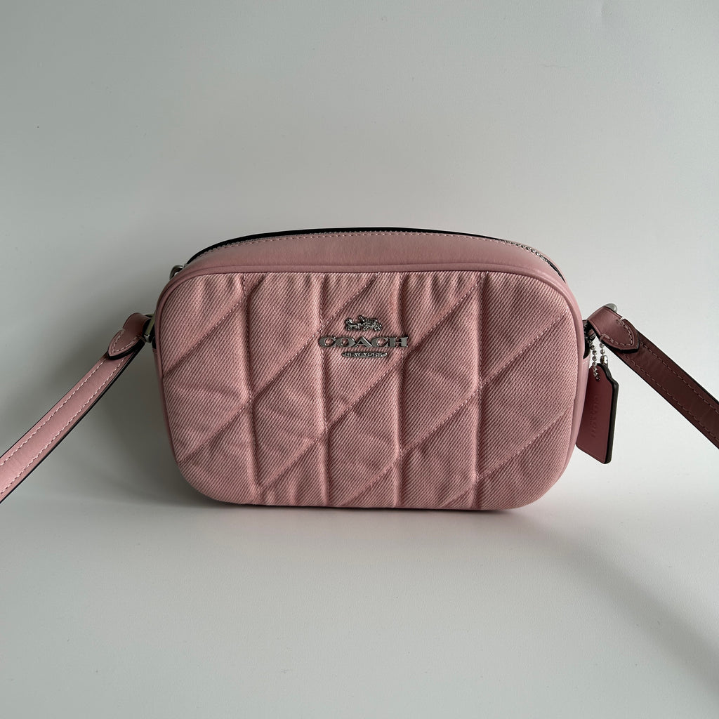 Coach Mini Jamie Camera Bag Pink Quilted Denim Leather CBR08 Good
