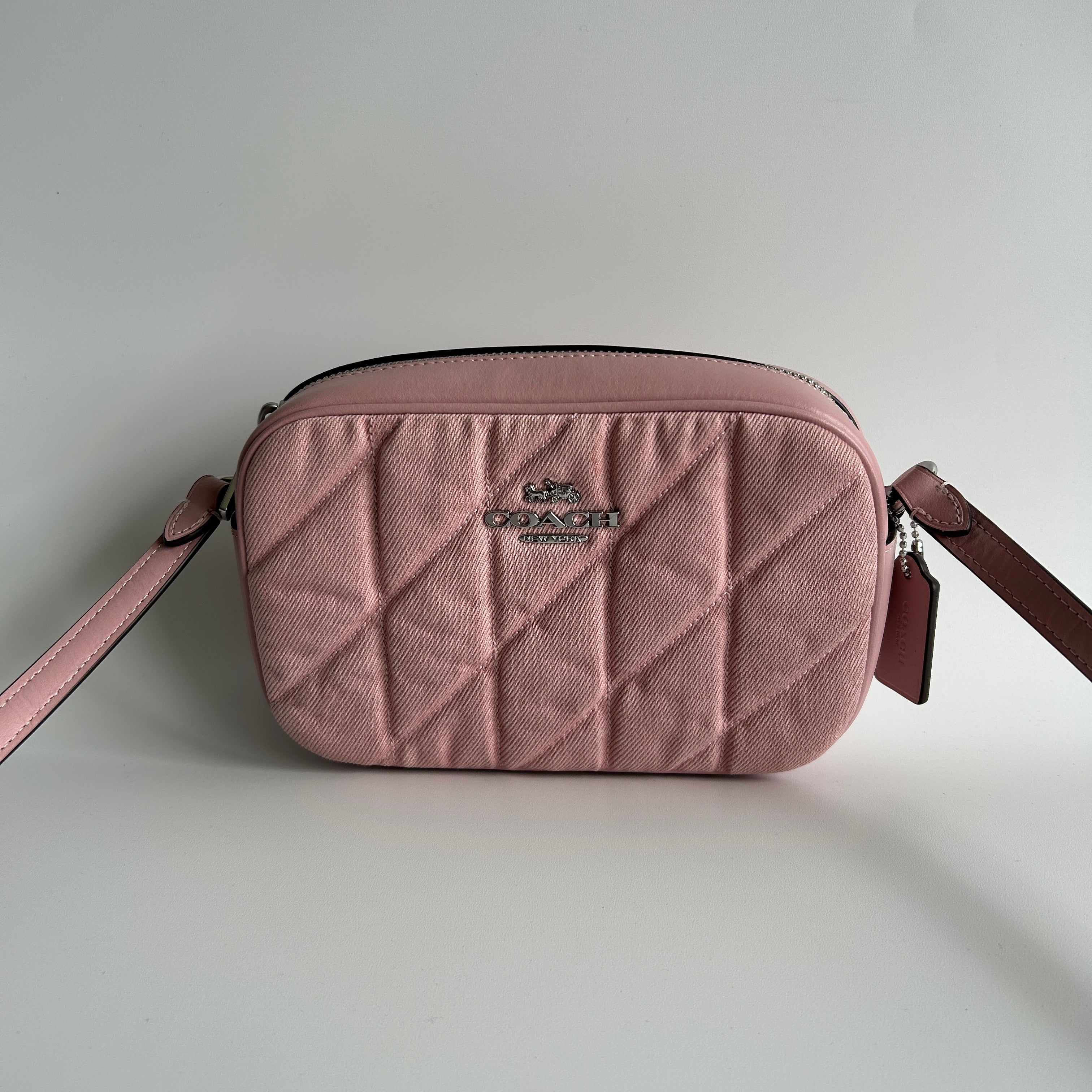 Coach Mini Jamie Camera Bag Pink Quilted Denim Leather CBR08 Good