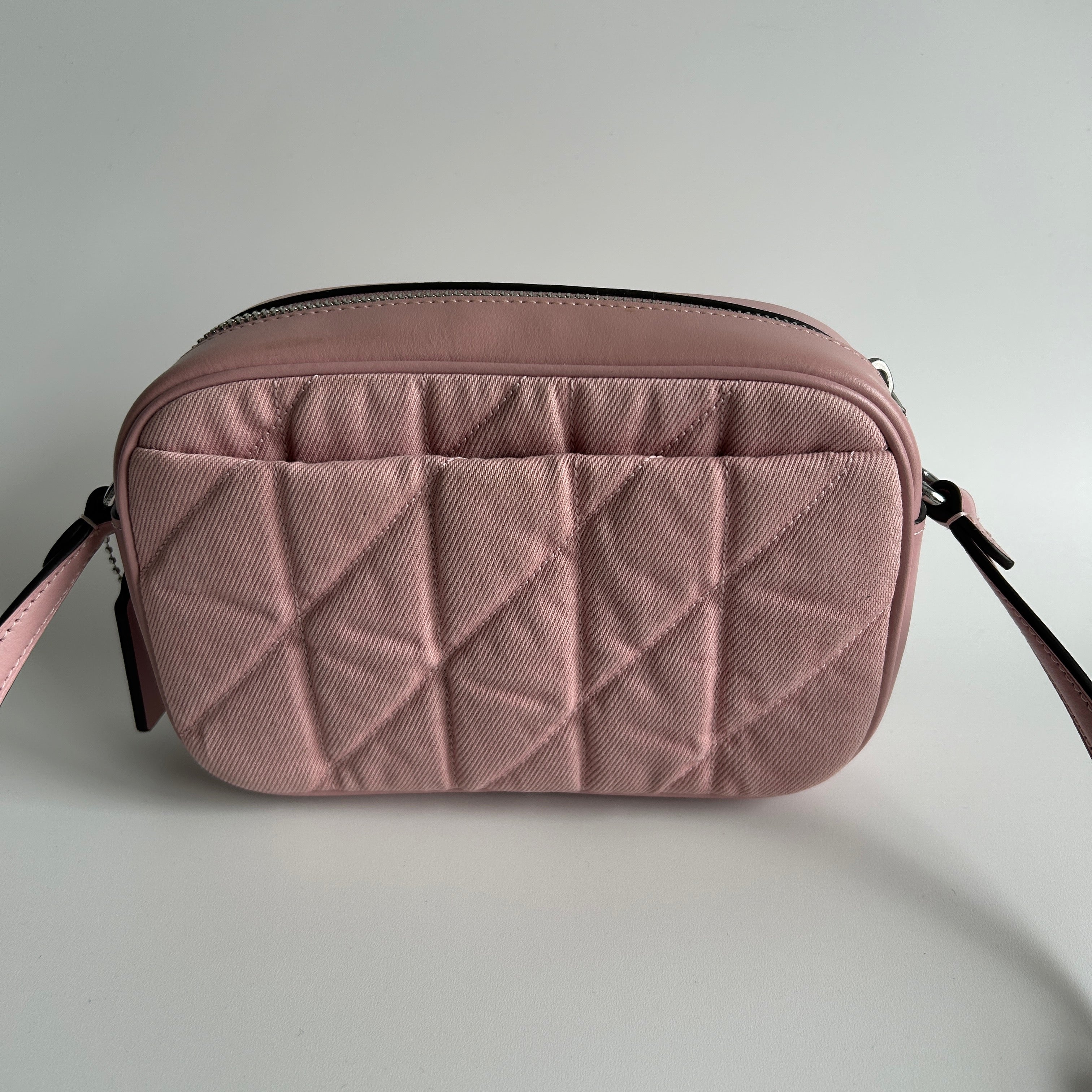 Coach Mini Jamie Camera Bag Pink Quilted Denim Leather CBR08 Good