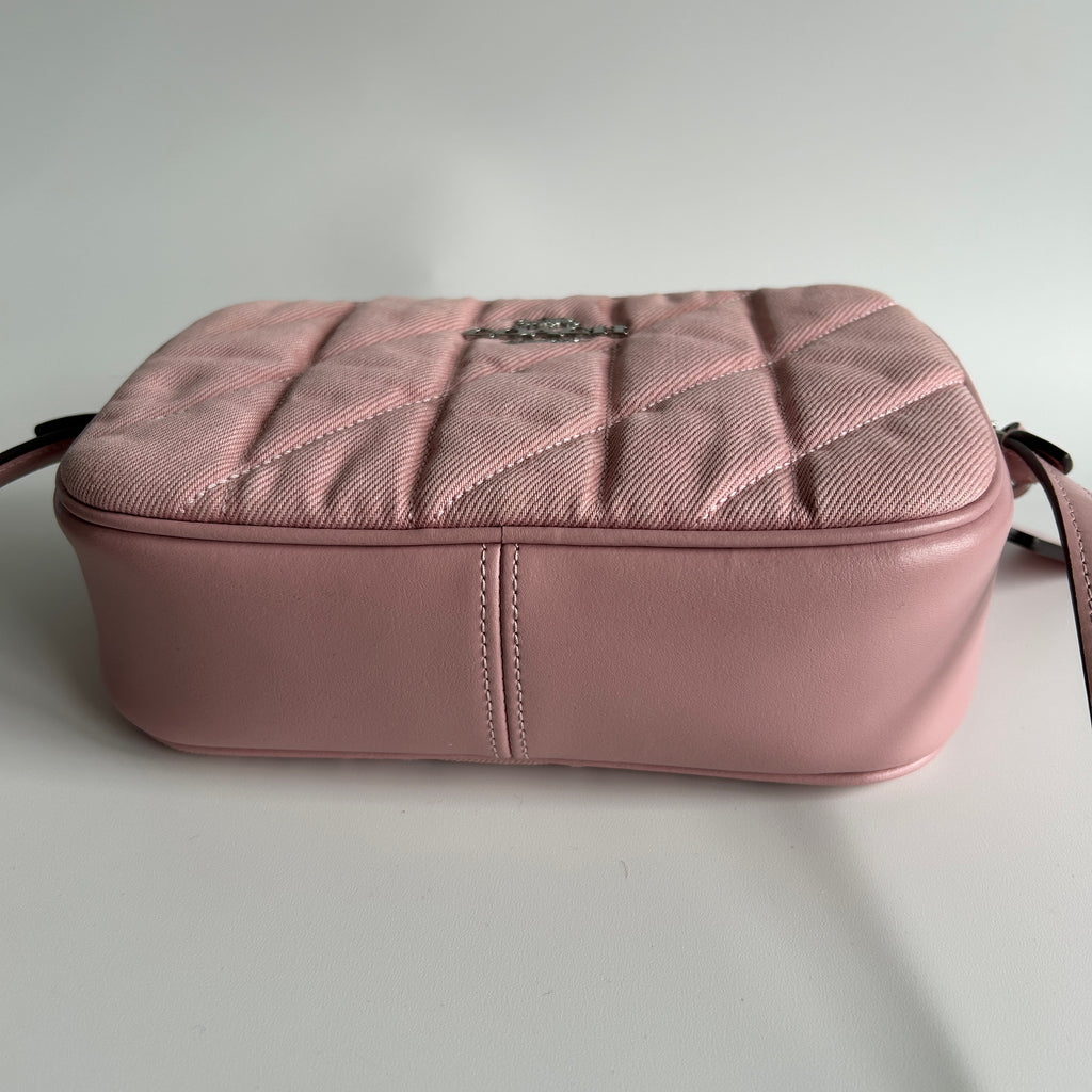 Coach Mini Jamie Camera Bag Pink Quilted Denim Leather CBR08 Good
