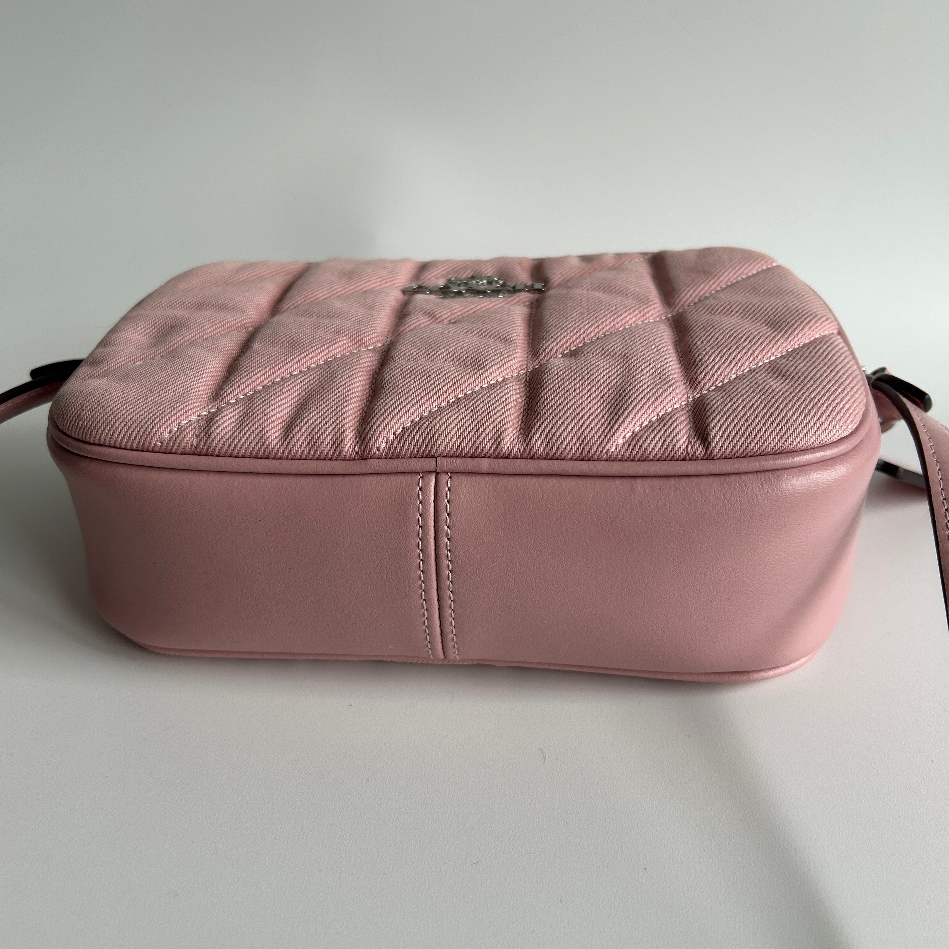 Coach Mini Jamie Camera Bag Pink Quilted Denim Leather CBR08 Good