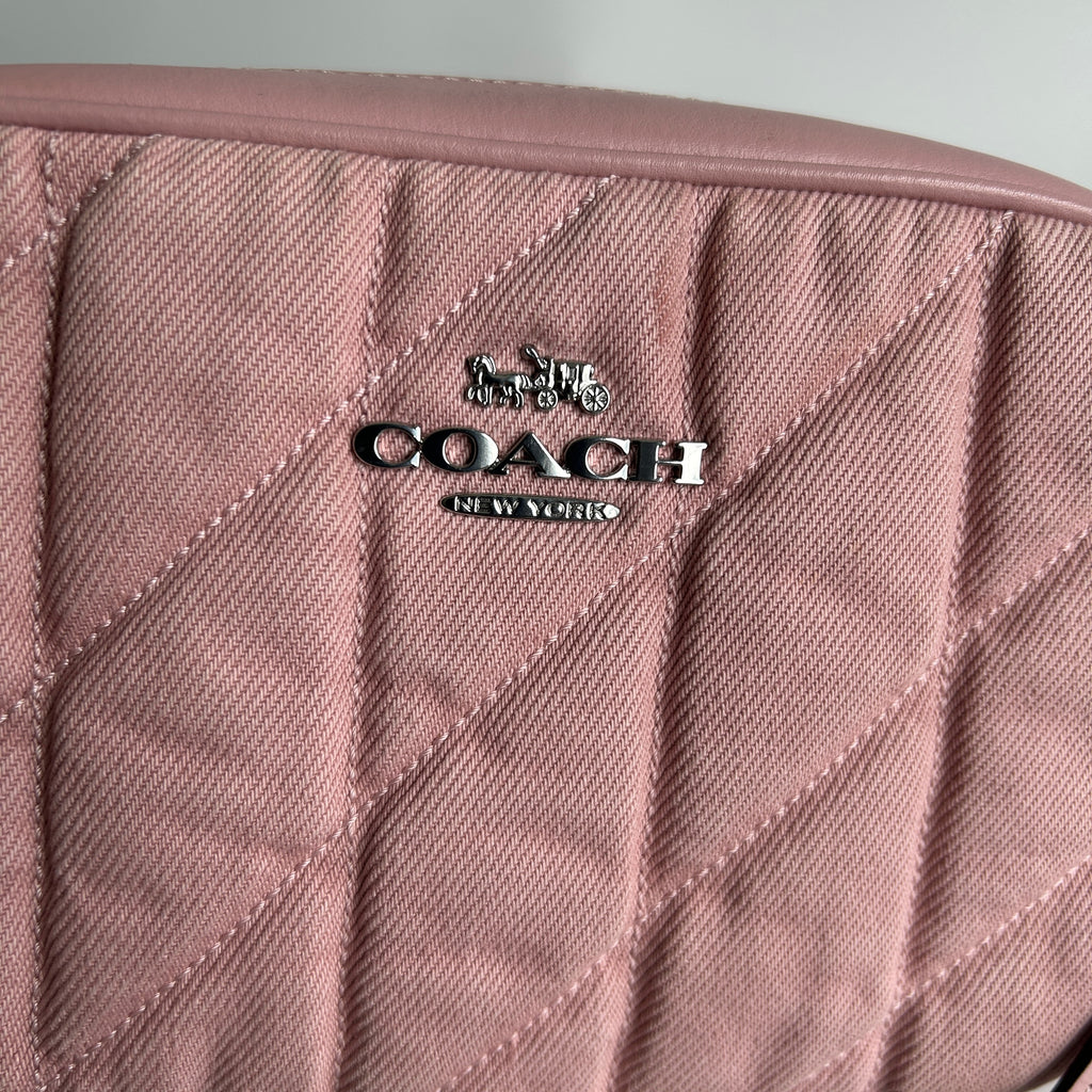 Coach Mini Jamie Camera Bag Pink Quilted Denim Leather CBR08 Good