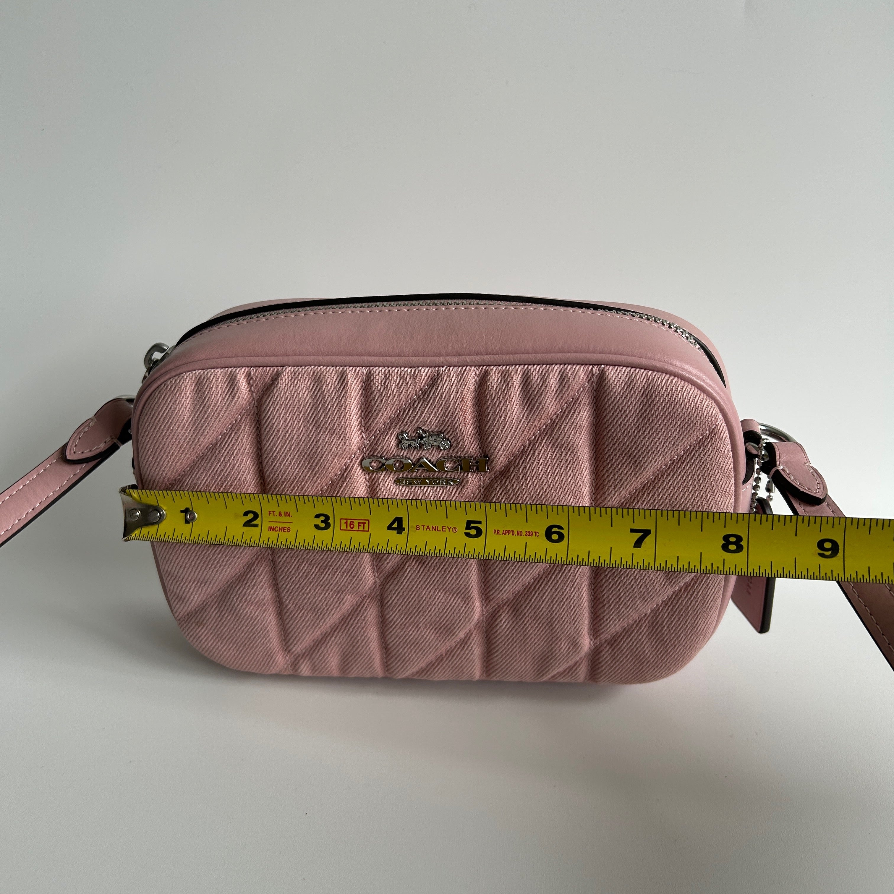 Coach Mini Jamie Camera Bag Pink Quilted Denim Leather CBR08 Good