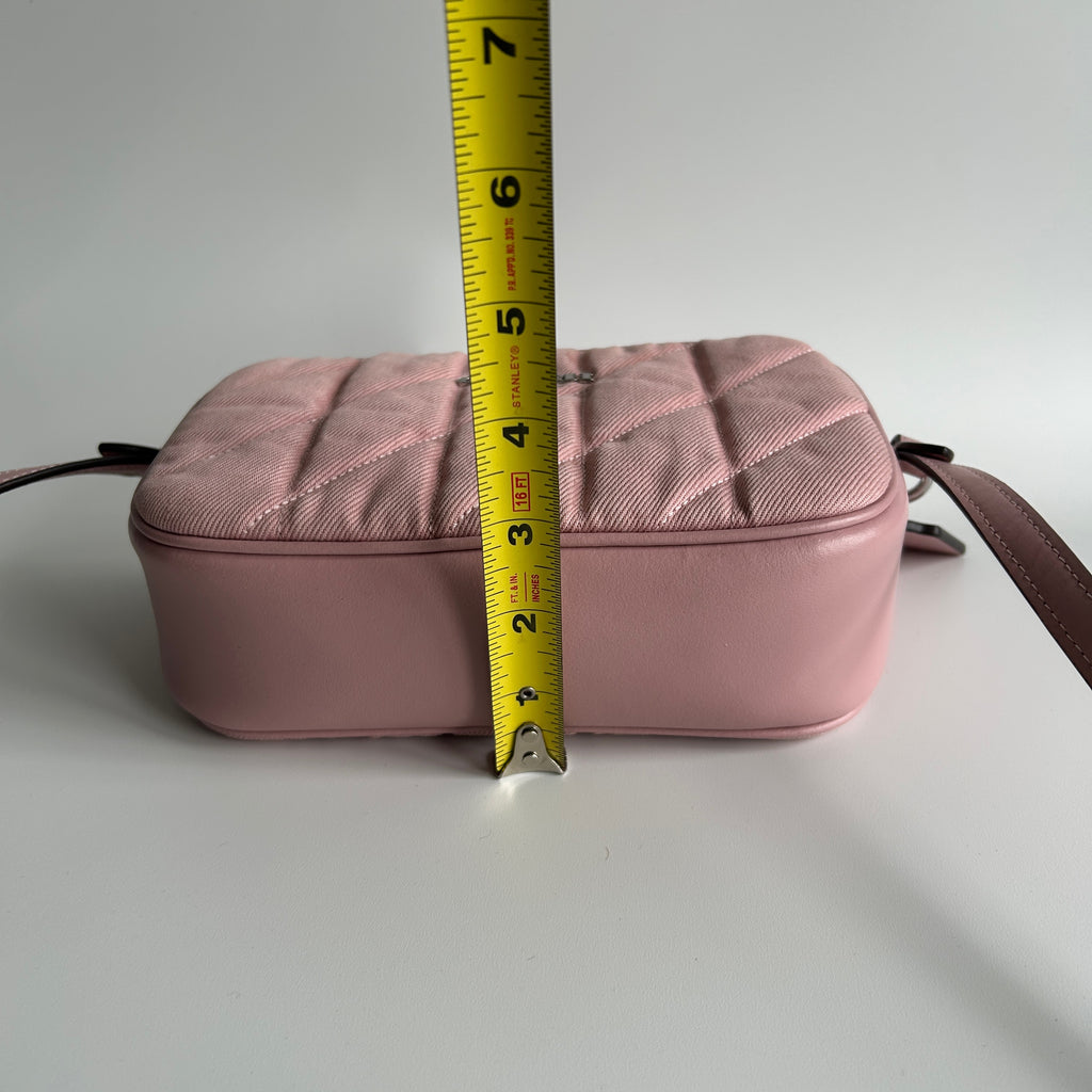 Coach Mini Jamie Camera Bag Pink Quilted Denim Leather CBR08 Good