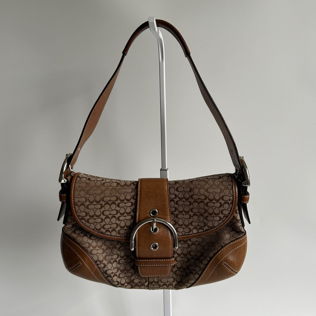 Coach Soho Flap Brown Signature Canvas Leather Shoulder Bag 6818 Good
