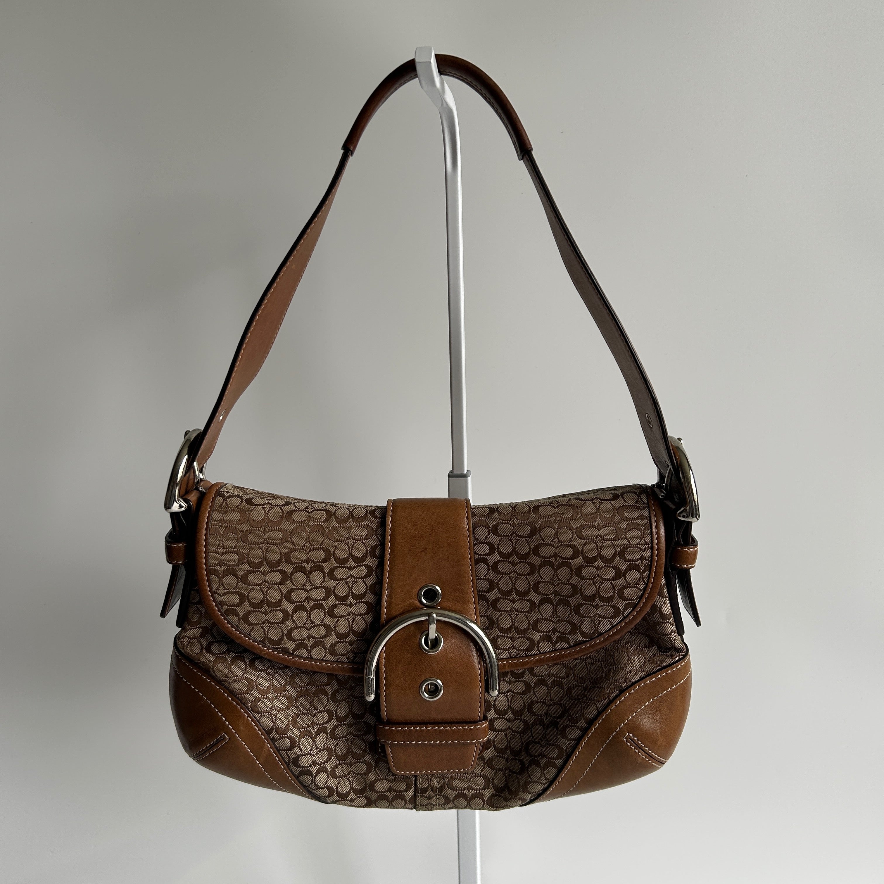 Coach Soho Flap Brown Signature Canvas Leather Shoulder Bag 6818 Good