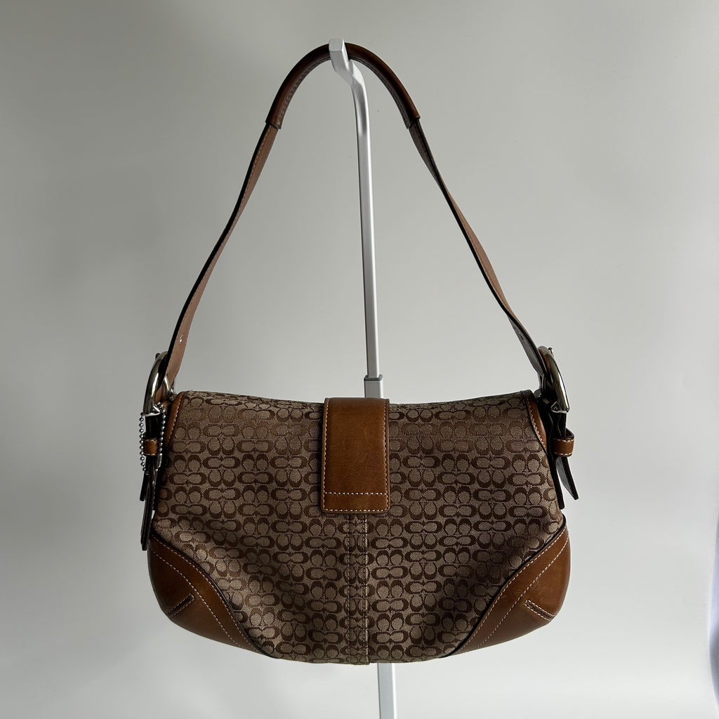 Coach Soho Flap Brown Signature Canvas Leather Shoulder Bag 6818 Good