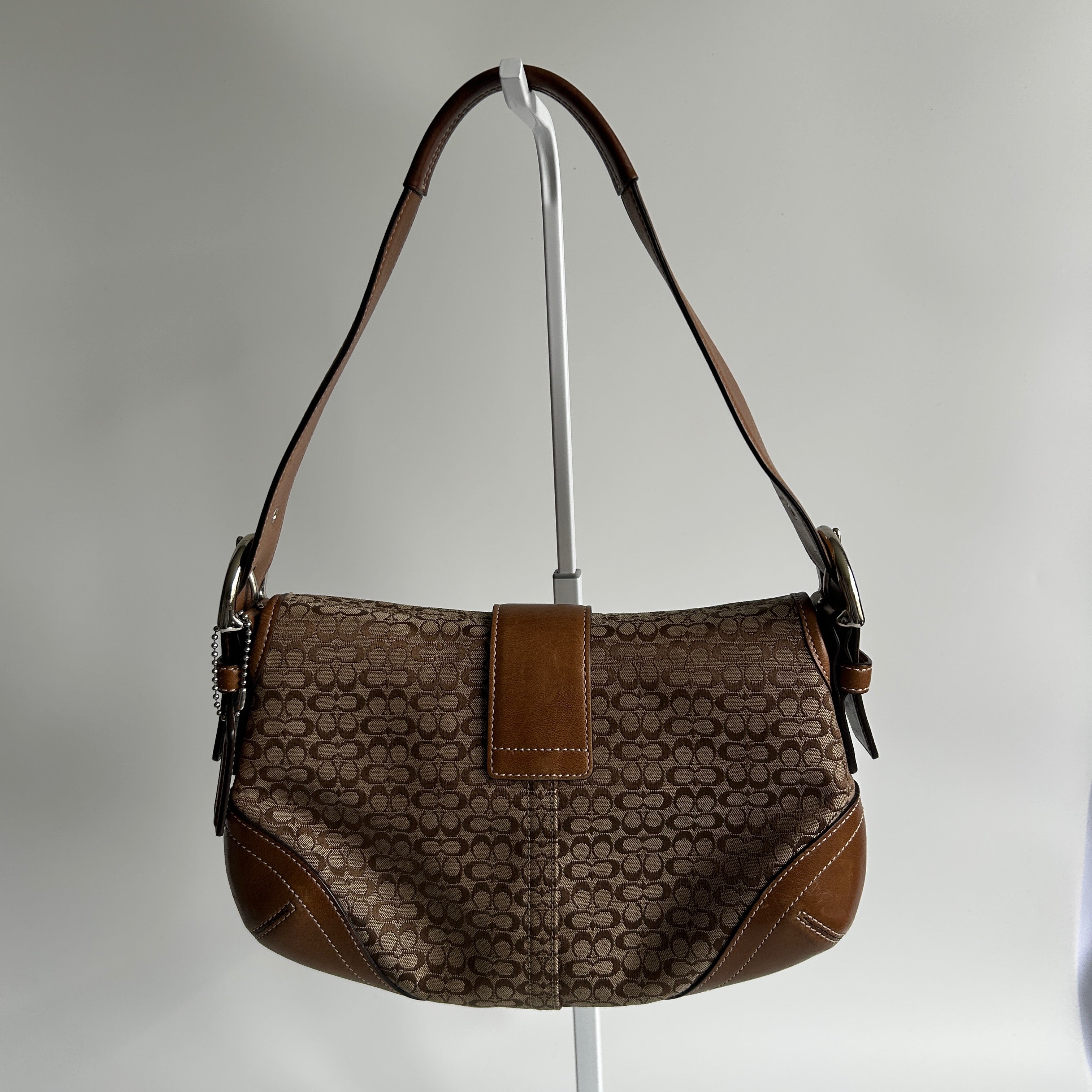 Coach Soho Flap Brown Signature Canvas Leather Shoulder Bag 6818 Good