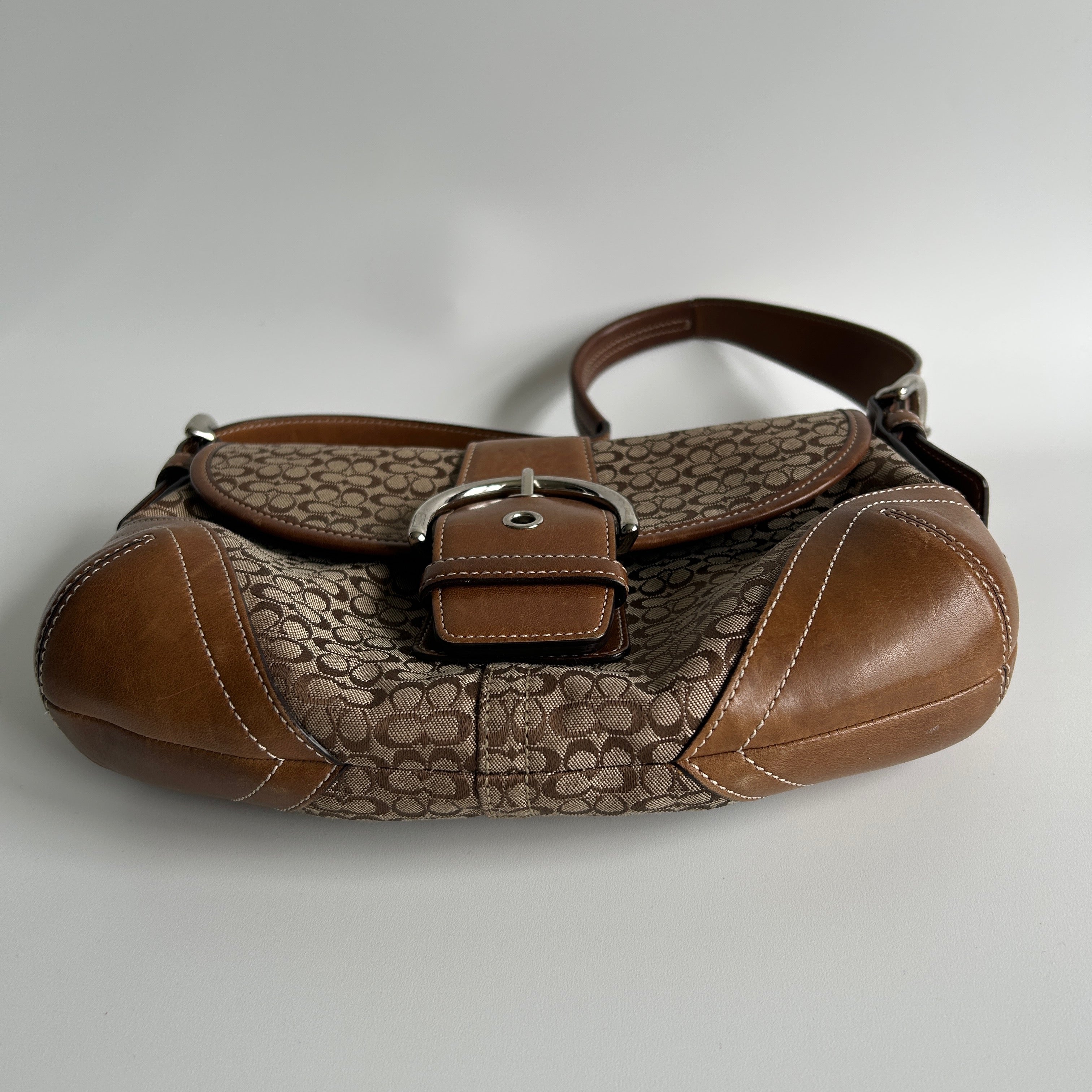 Coach Soho Flap Brown Signature Canvas Leather Shoulder Bag 6818 Good