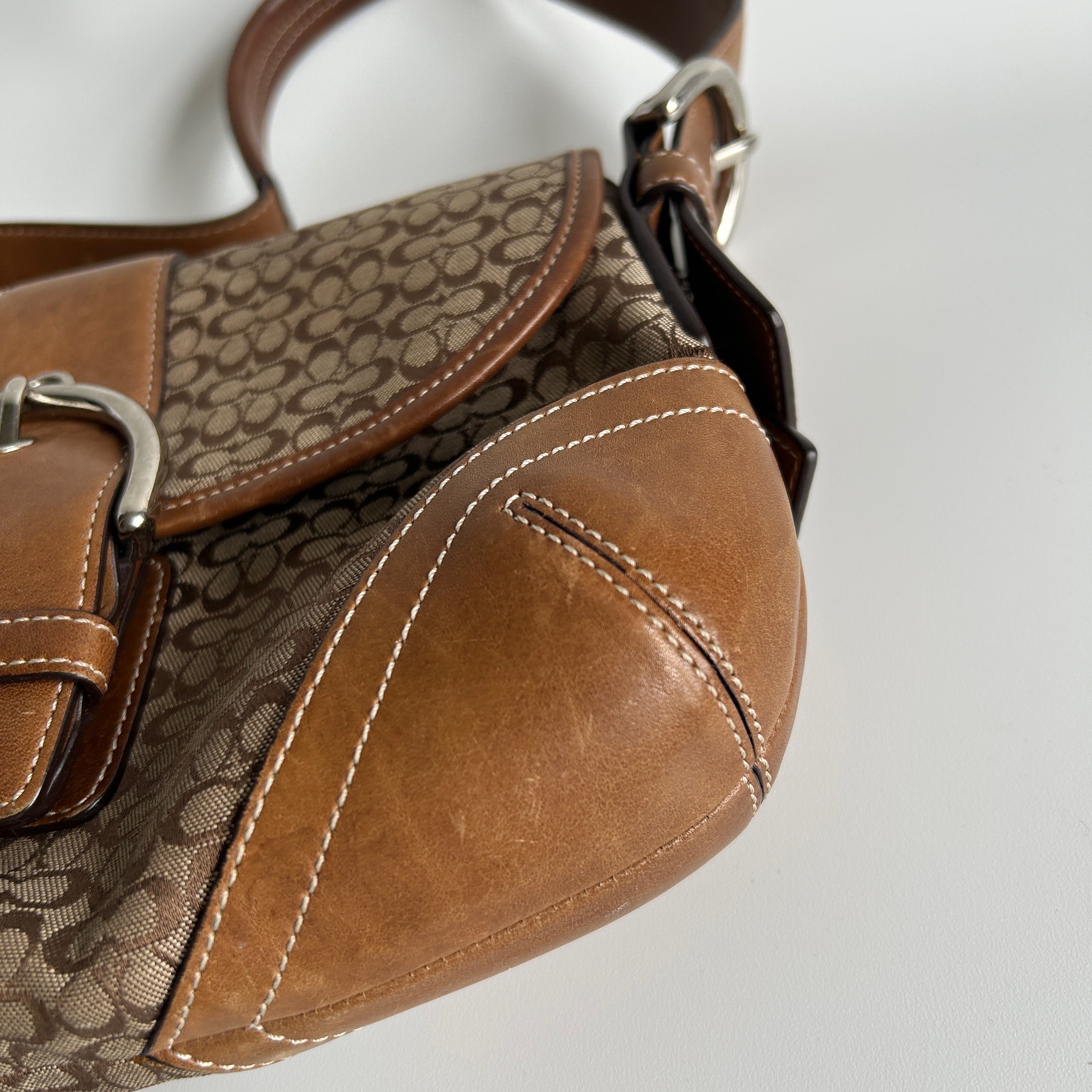 Coach Soho Flap Brown Signature Canvas Leather Shoulder Bag 6818 Good